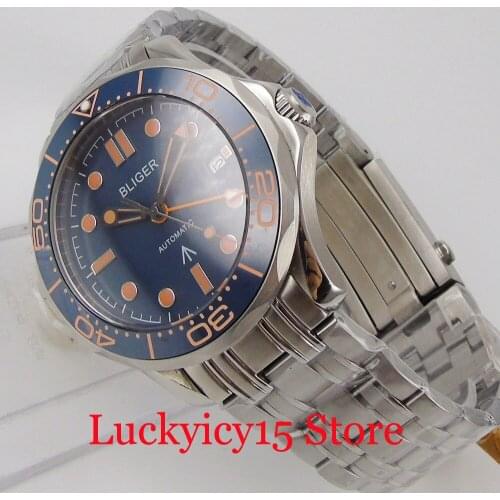 BLIGER Self Winding 41mm Men Watch Sapphire Glass Automatic Movement Steel Band GMT Function