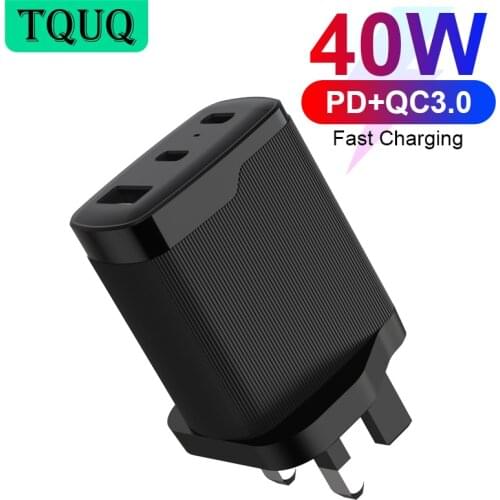 TQUQ 40W USB-C PD Fast Charger Block 2-Port 20W USB C 18W QC3.0 Power Adapter Fpr iPhone 12 Mini Pro Max iPad Pro Galaxy S10 S9