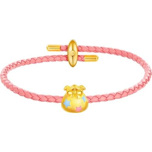 Real 24K Yellow Gold Bracelet Colourful 3D Bag Leatherwear Bracelet