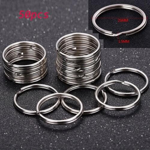50PCS 25mm DIY Stainless Steel Keychain Split Key Ring Loop Hoop Key Chain