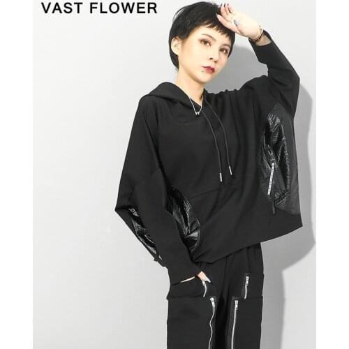 Black Patchwork Oversized Sweatshirt Women Hoodie Loose Long Sleeve 2021 New Spring Autumn Pullover Clothes Fashion Streetwear