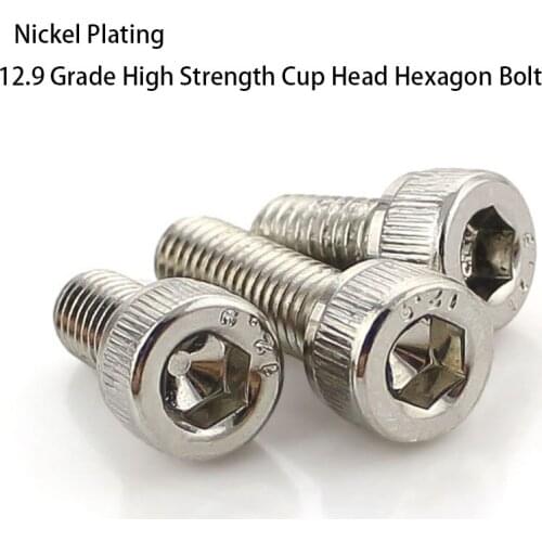 DIN912 Nickel Plating 12.9 Grade High Strength Cup Head Hexagon Bolt Cylindrical Head Hexagon Screw M6M8 10pcs