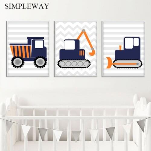 Excavator Truck Vehicle Car Child Poster Nursery Quotes Print Wall Art Canvas Picture Painting Nordic Kid Boy Bedroom Decoration