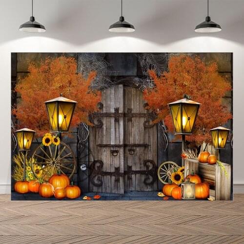 Seekpro Halloween Party Forest Horror Door Spider Pumpkin Photography Background Photographic Backdrop For Photo Studio Shoot
