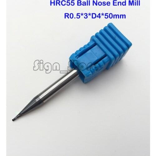 Free shipping-5pcs 4mm 2 Flutes Milling tools Milling cutter Ball nose End Mill CNC router bits hrc55 R0.5*3*D4*50