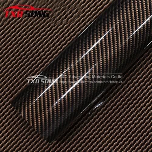 10/20/30/40/50/60X152CM/LOT GOLD Twill 2D Carbon Fiber Glossy Carbon Fiber Vinyl Film AUTO Vinyl Wrap Film for Car decoration
