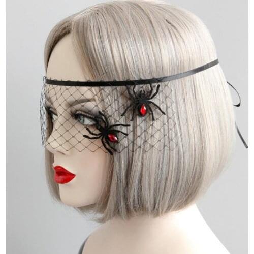 Halloween Black Net Veil with Spider Womens Prom Costume Masquerade Ball midnight party Mask Hen COS Witch devil fancy dress