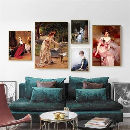 Cotton no frame classical court figures dame scenery canvas printings oil painting printed on cotton wall art decoration picture