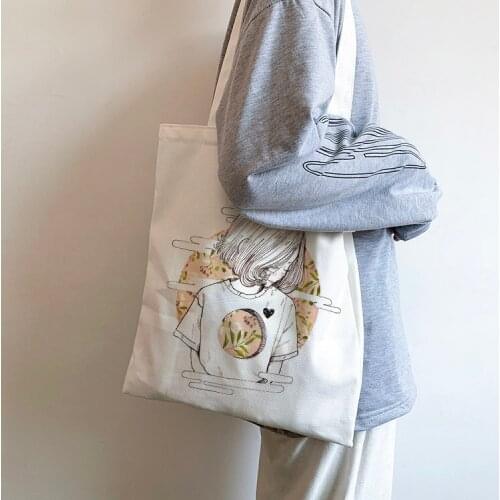 Women Canvas Bags Eco Reusable Shopping Bags Ladies Casual Totebag Foldable Shoulder Bag Girls Students Casual Handbag