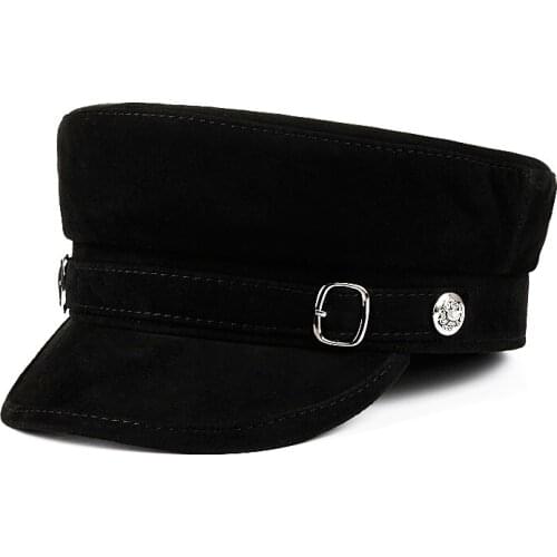 South Korean Fashion ACC Unisex Genuine Leather Suede Flat-topped Militar Hats Men Women Navy Caps Student Street Black Gorra