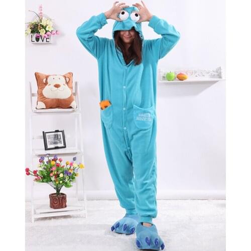 Kigurumi Cartoon Blue Cookie Monster Onesies Adult Pajamas Animal Christmas Sleepwear Cosplay Costumes Unisex Sleepsuit Pyjamas