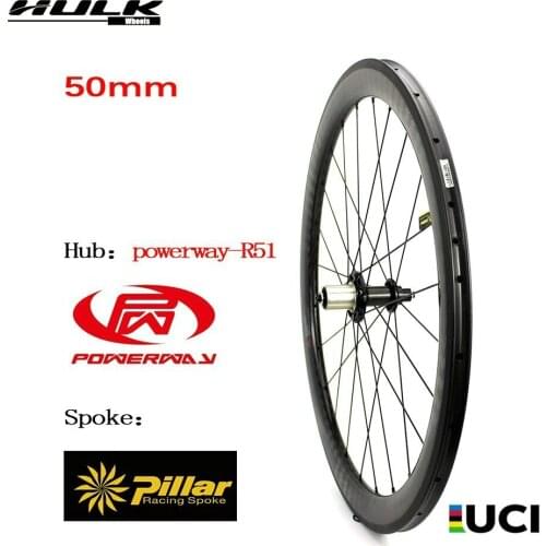 50mm Depth Carbon Fiber Wheelset 12k Twill Rim With Powerway R51 Hub 700c Road Bike Wheel Clincher Tubular Aero Carbon