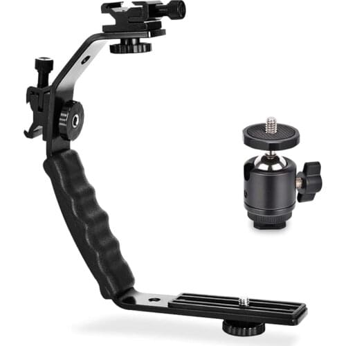 L Bracket Padded Handheld Holder L Brackets Heavy Duty Adapter With Ball Head And Dual Flash Hot Cold Shoe Mount For Dslr Came