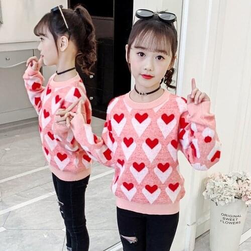 Girls Cute Sweater Autumn Winter Mink-like Sweater Thick Pullover Knitting Shirt Girls Tops Childrens Sweater 6 8 10 12 14Y