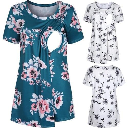 Fashion polyester pregnancy care shirt summer regular short-sleeved print breastfeeding pregnant women shirt personality