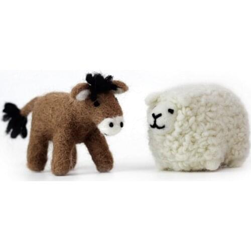Horse and Sheep Needle Felting Kit for Beginner, Handicraft Felt, Wool for Felting,Craft kits, 10cm Length, English Instruction