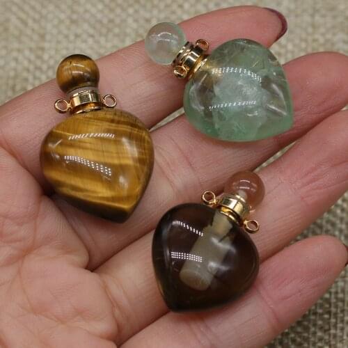Natural Stone Perfume Bottle Pendant Heart Shaped Semi-Precious For Jewelry Making DIY Necklace Accessory