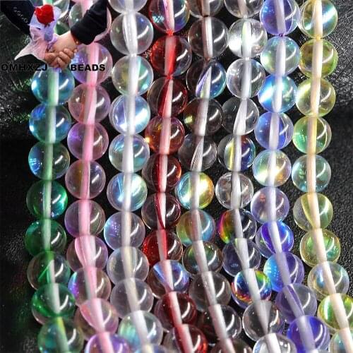 OMH Z25 6 8 10 12mm Flashing Crystal Stone Diy Accessories Decorated Semi-finished Buttons Agate Jade Round String Loose Beads