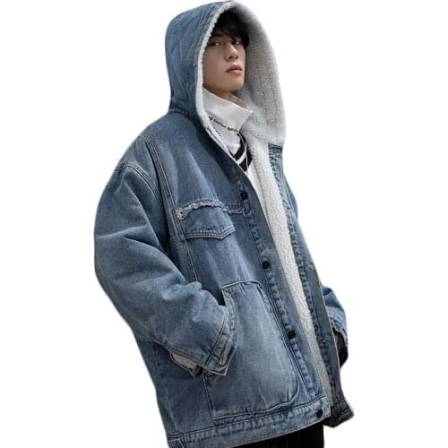 Autumn Winter Mens Thick Warm Parka Coat Hooded Blue Black Cashmere Lining Casual Outwear N29