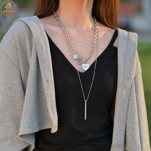 Akizoom Love You More Necklace For Women Stainless Steel Choker Thick Chian Adjustable Pendant Jewelry Gift Free Shipping