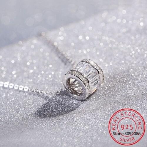925 Sterling Silver Brand Classic Fashion Cylindrical Zircon Necklace Necklace For Women Gift collares kolye S-N274