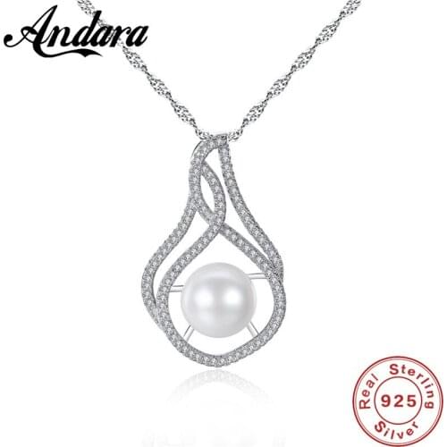 Real 925 Sterling Silver Freshwater Pearl Necklaces & Pendants With Paved Micro AAA Cubic Zirconia Women Jewelry