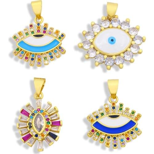 OCESRIO Brass Zirconia Enamel Turkish Eye Pendant Evil Eye Pendants Greek Eye Charm Pendants for Jewelry Making Pdta391