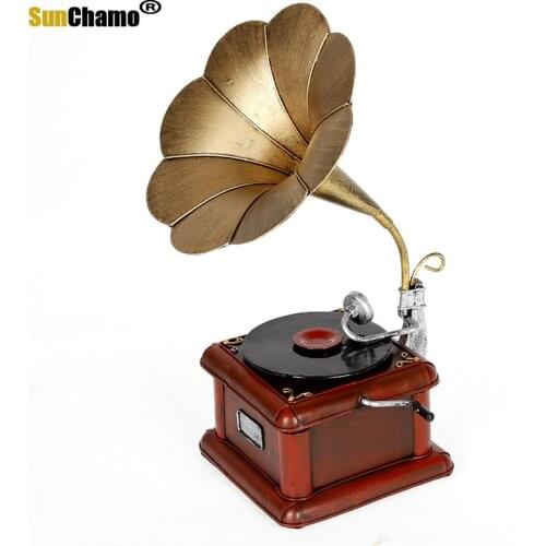 Grocery Handicrafts Metal Antique Gramophone Vintage Record Player Model Home Decoration Creative Crafts Ornaments