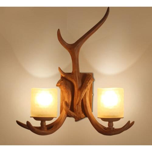 Rural staghorn wall lamp retro resin glass vintage light living room bedside bedroom decoration wall light art wall sconce