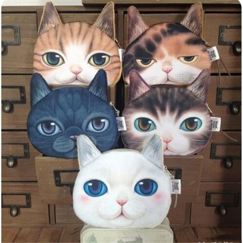 1Pcs Female 3D Cat Face Print Mini Coin Bag Girls Wallet Change Pocket Case Women Purse Eye Zipper Pouch Handbag 5 Choices