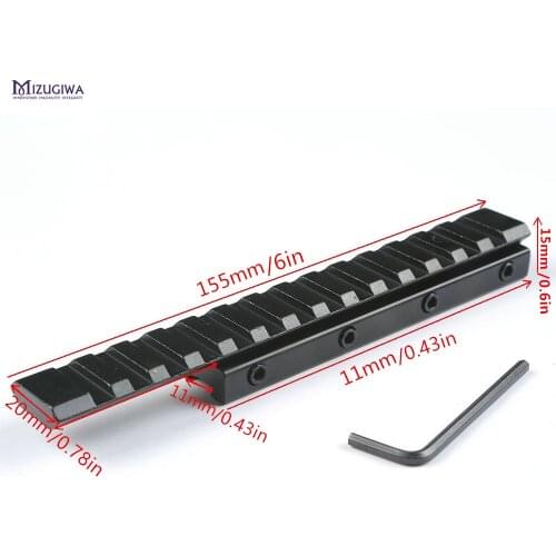 MIZUGIWA Scope Extend Mount 6 inch 14 Slots Dovetail 11mm to 20mm Weaver Picatinny Rail Adapter Riser Pistol Airsoft Hunting