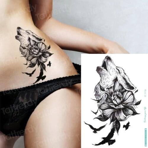 Temporary tattoo wolf black birds animals wolf tattoo designs big fake tatoo temporary stickers bikini sexy decal girls beach