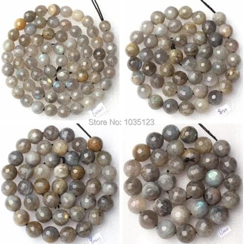 High Quality 4/6/8/10/12mm Natural Gray Labradorite Stone Faceted Round Necklace Bracelet Jewelry Gem Loose Beads 15 Inch wj195