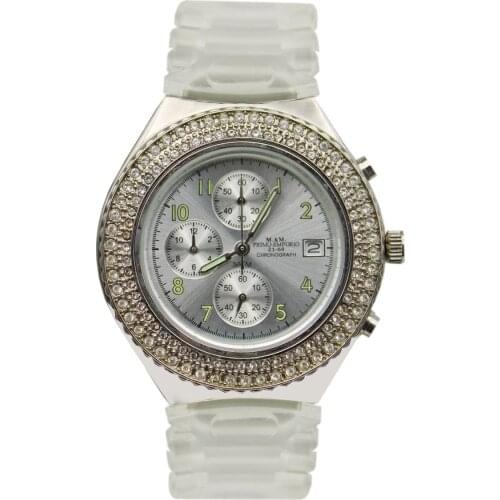 M & M first emporium chronograph watch women with cubic zirconia 124WW
