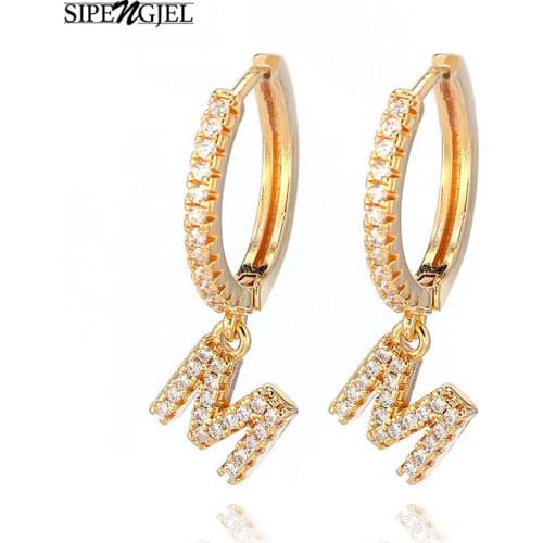 SIPENGJEL Fashion Zircon Womens Earrings Hip Hop Initial Letter Drop Hoop Earrings For Women 2021 Trend Jewelry pendientes