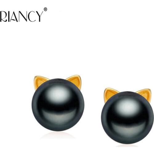 New 925 sterling Silver Jewelry Pearl Earrings For Women black natural Freshwater Pearl jewelry Earrings Wedding cat