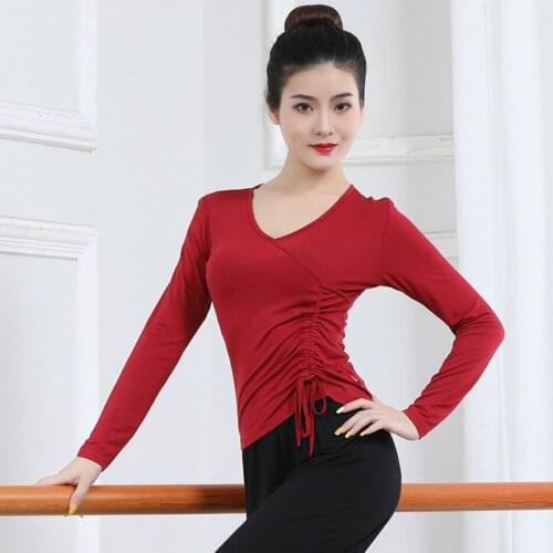 2021 New CM012 Long Sleeve Wrinkle Design Female Latin Dance Tops Women Dancing Shirt for Belly Ballroom Dance Performance