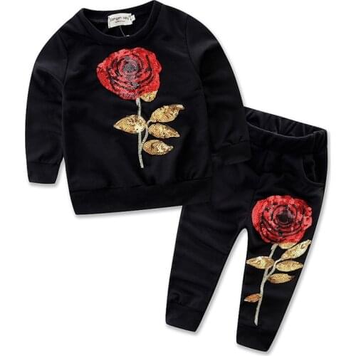 Winter Flower Girls Clothing Sets 2017 New Active Boys Clothing Sets Children Clothing sequins Print Sweatshirts+Pants Suit