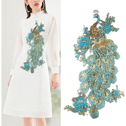 1PC Large Phoenix Patches Iron on Applique for Clothing Sequin Embroidery Patch Decals Peacock Phoenix Clothing Accessories