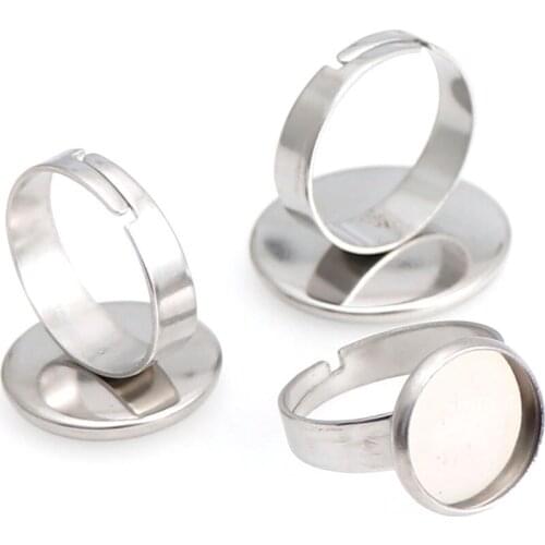 10pcs/lot Stainless Steel Blank Adjustable Ring Base Fit12/16/20mm Glass Cabochons Cameo Settings Tray Diy Jewelry Making Ring