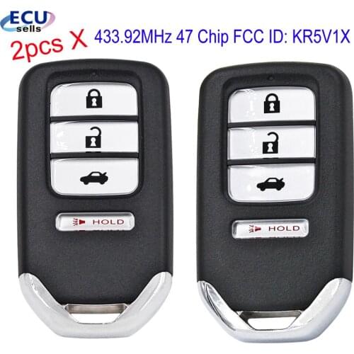 2pcs X 3+1 Button Smart Remote Key FSK433.92MHz 47 Chip For Honda Acura MDX RDX ILX TLX Civic Accord 2014 - 2019 FCC ID: KR5V1X