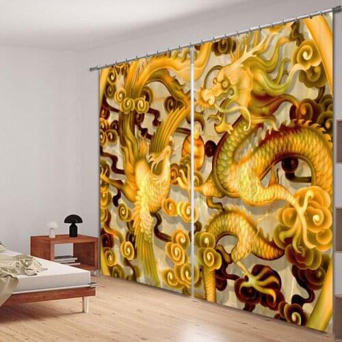 2017 Chinese Dragon Luxury 3D Blackout Curtains For Living room Bedding room Drapes Cotinas para sala Halloween Decorative