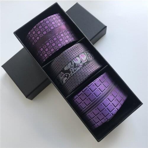 3 Pieces Men Fashion Casual Necktie Set Elegant Purple with Geometric Paisley Woven Ties in Beautiful Gift Box