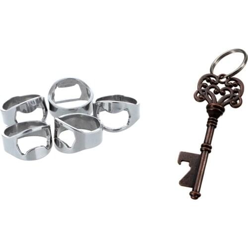5X Metal Finger Thumb Keyring Ring Beer Bottle Opener Bar with Antique Key Shaped Wine Beer Bottle Opener Bar Tool