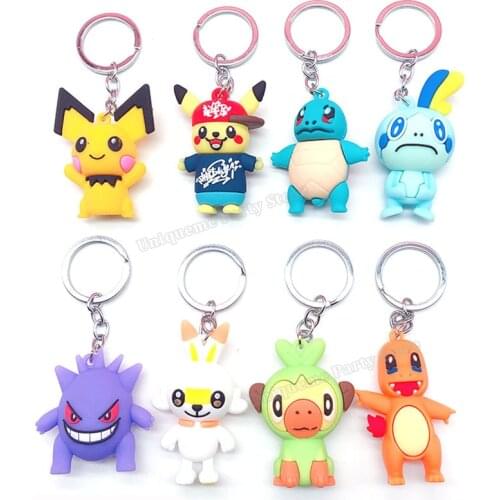 Pokemon Keychain Ring Pikachu Soft Silicone 3d Cartoon Child Key Chain Metal Keyring Charm Key Holder Bag Accessories Kid Gift