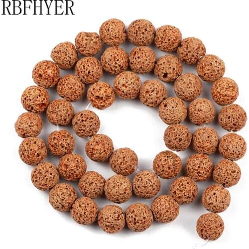 Brown Lava Volcanic Rocks beads Natural Stone Rust red Round loose Beads 4 6 8 10 12mm for jewelry bracelet necklace making DIY