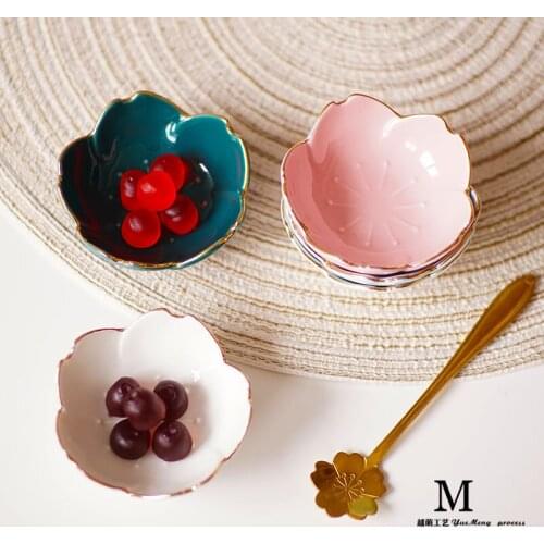 Household Japanese Cute Dish Soy Sauce Seasoning Snack Dish Phnom Penh Cherry Blossom Ceramic Dish Dipping Vinegar Dish