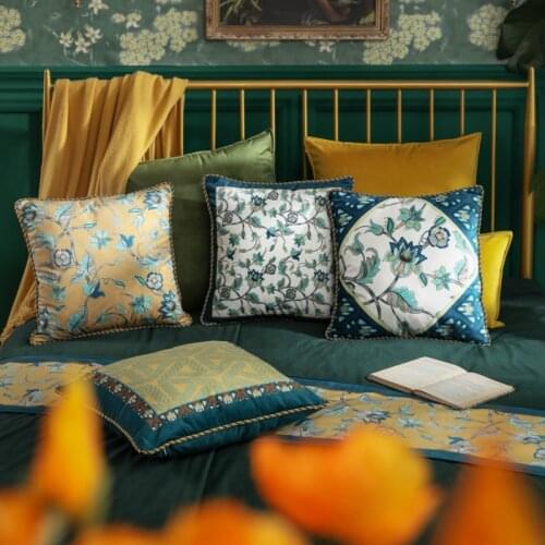 DUNXDECO Cushion Cover Decorative Pillow Case Artistic Antique Chinese Flora Print Luxury Velvet Sofa Chair Coussin