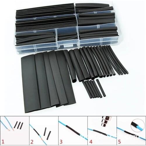 Black Polyolefin Shrinking Assorted Heat Shrink Tube Wire Cable Insulated Sleeving Heat Shrink Tubing Set 150pcs
