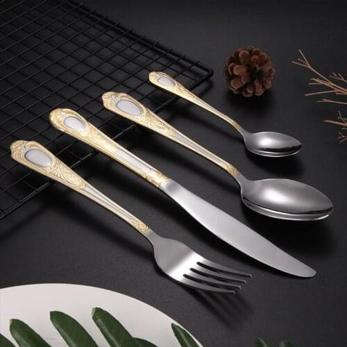 Four piece set of stainless steel cutlery, fork and spoon silverware set spoon set dinner set